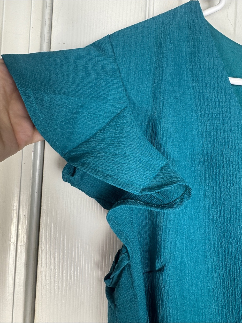 VENUS Teal Ruffle-Sleeve V-Neck  Romper Size 12 Stretch - Picture 8 of 14